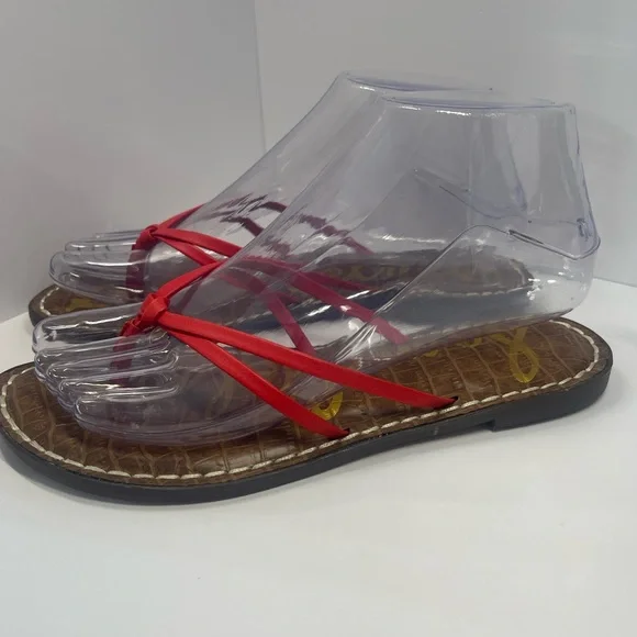 Sam Edelman Gerianne Leather Flip Flops Thongs Size 6 - Red LEATHER Classic Boho - Picture 6 of 11